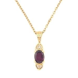 14k GE Plated Vintage Lindenwold Oval Garnet and Cubic Zirconia Pendant Necklace
